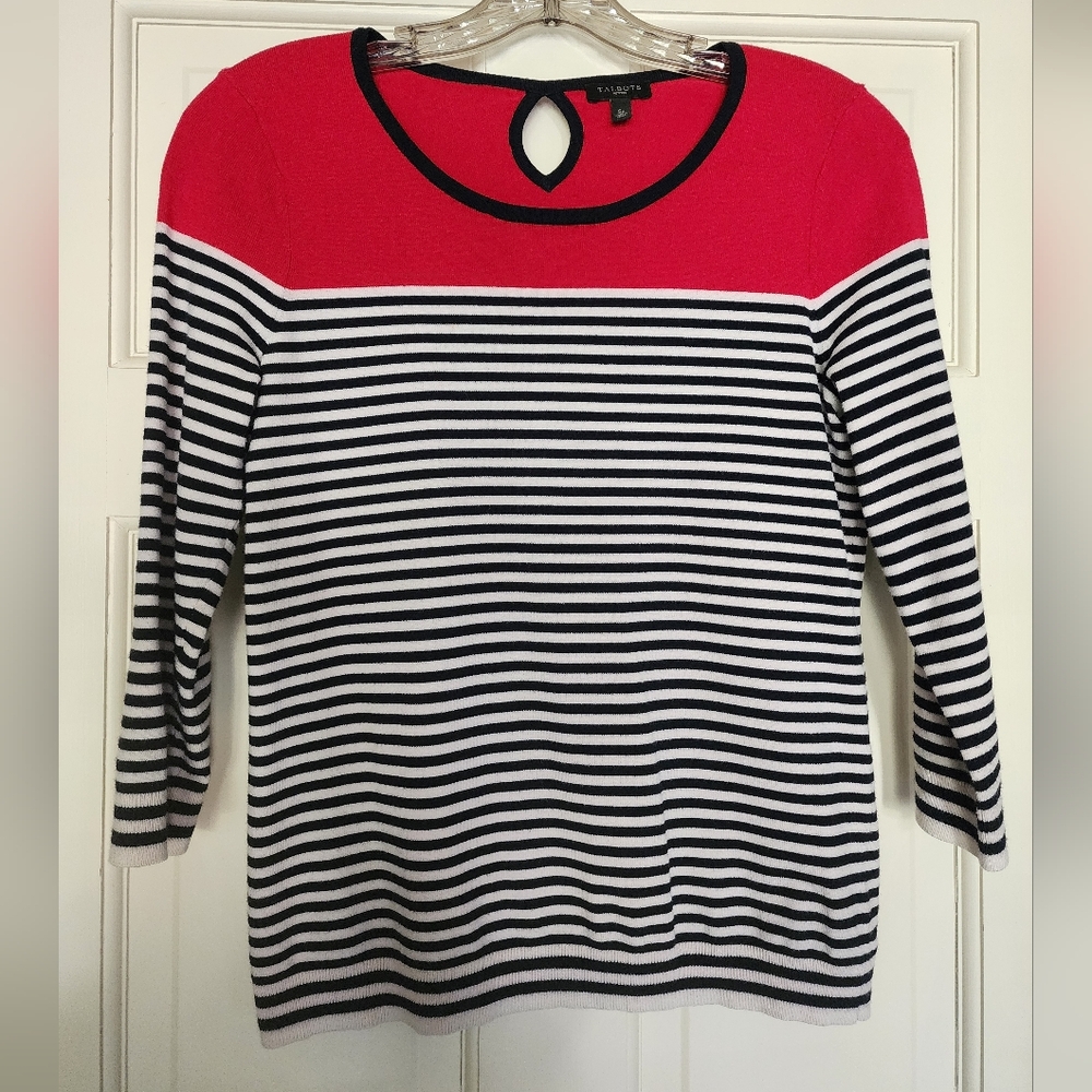 TALBOT'S Sp BEAUTIFUL RED, WHITE, AND NAVY KNIT TOP NWOT MINT CONDITION